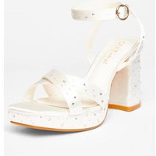 Womens White Wide Fit Bridal Diamante Platform Heels - 4