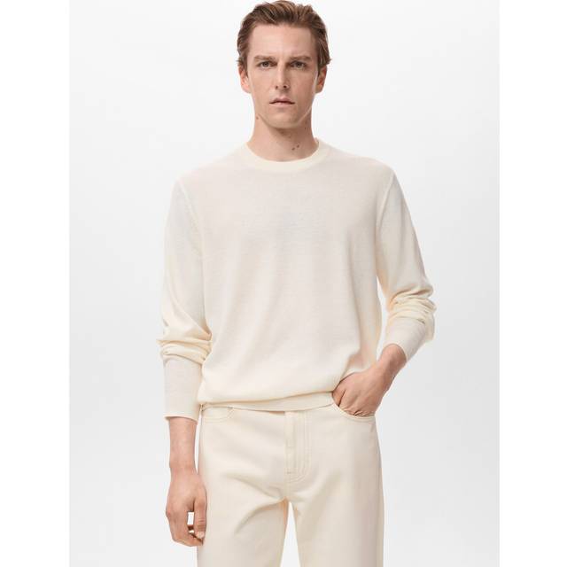 Fine-knit sweater ivory white - Man - M - MANGO MAN - Ivory White