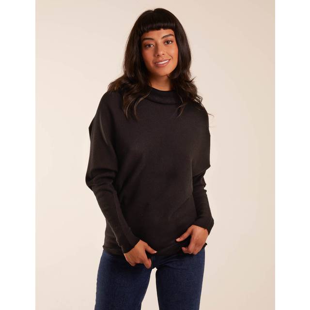 Blue Vanilla Womens Oversized Roll Neck Batwing Jumper - Black - Size Medium/Large