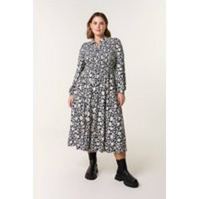 Blue vanilla womens curve ditsy floral shirred midi shirt dress