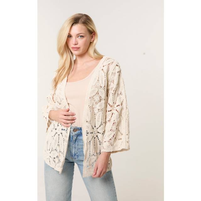 Blue Vanilla Stone Crochet Tie Front Cardigan - s/m