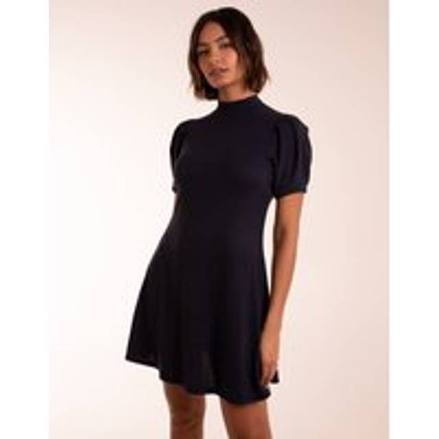 Womens Puff Sleeve Smock Dress - Navy - XL