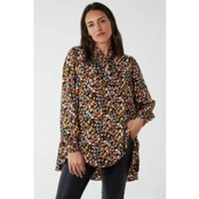 Blue Vanilla Womens Abstract Animal Print Button Through Blouse - Orange - Size Medium/Large