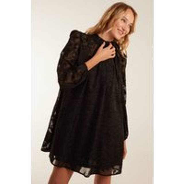 Jacquard Bow Smock Dress - L / BLACK
