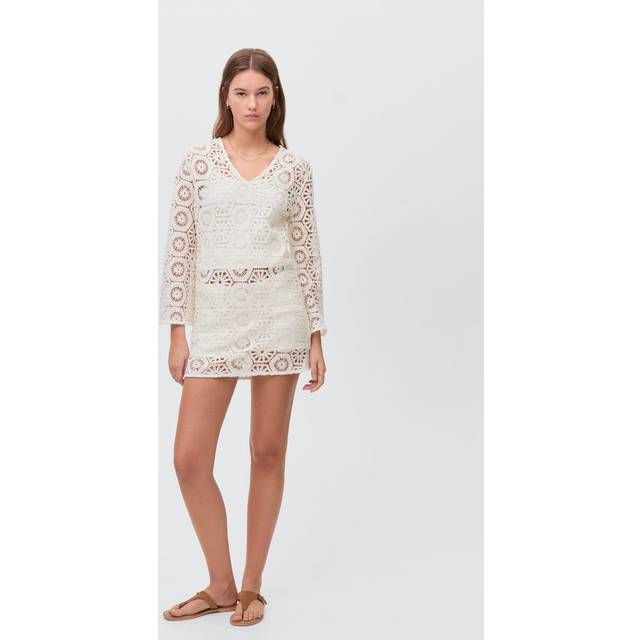 Transparent crochet dress off white - Teenage girl - L - MANGO TEEN - Off White