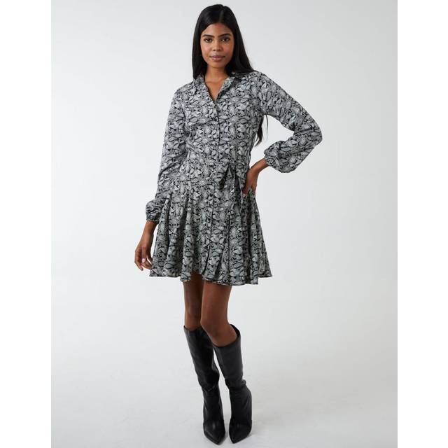 Blue Vanilla Womens Shirt Mini Dress With Godet Hem & Tie - Black - Size 12 UK
