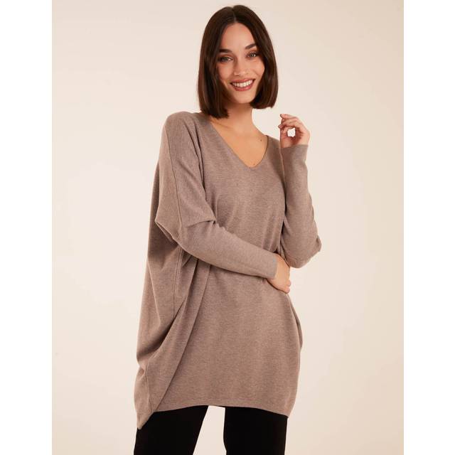 Blue Vanilla Womens Plain V Neck Jumper - Brown Viscose/Polyester - One Size