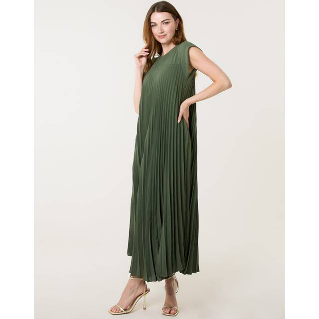 Pleated Plain Long Dress - ONE / KHAKI