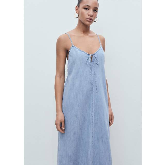 Strappy denim dress medium blue - Woman - 12 - MANGO - Medium Blue