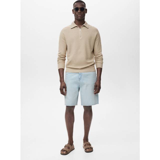 Mango Tenp Half Zip Jumper, Light Beige