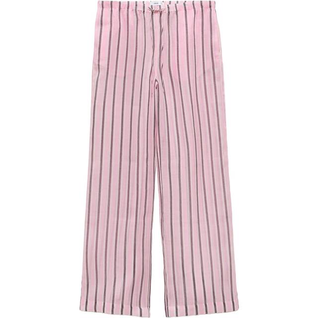 Striped ramie trousers light pink - Woman - L - MANGO - Light Pink