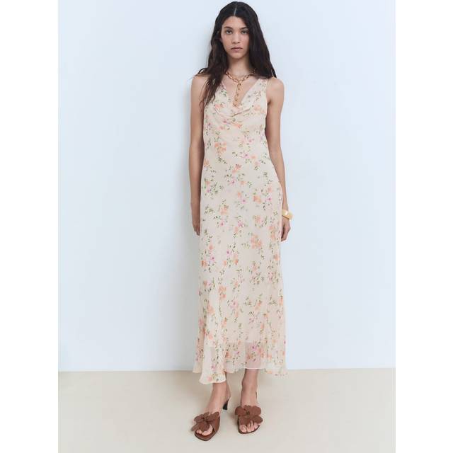Floral-print draped dress salmon - Woman - 8 - MANGO - Salmon