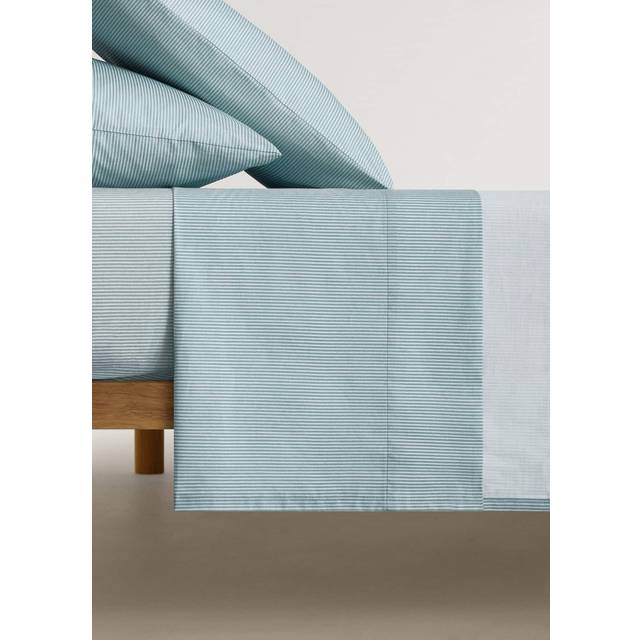 Cotton percale striped children's top sheet for 90 cm bed aqua green - Home - Single - MANGO HOME - Aqua Green - 160x280cm