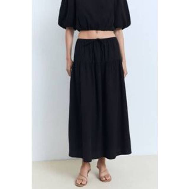 Cotton drawstring skirt black - Woman - M - MANGO - Black