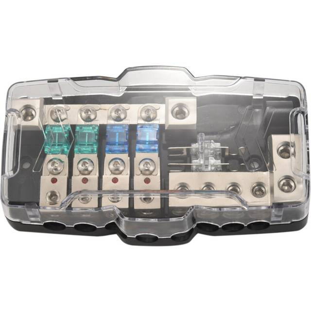 Multi-functional LED Car Audio Stereo ANL Fuse Holder Distribution 0/4ga 4 Way Fuses Box Block 30A 60A 80Amp