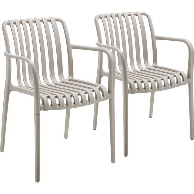 tectake Garden Chairs Alcudia - weather-resistant, durable and long-lasting plastic - Taupe, Set of 2, Grey