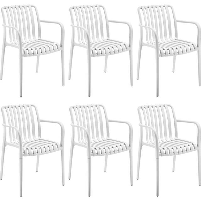 tectake Garden Chairs Alcudia - weather-resistant, durable and long-lasting plastic - White, Set of 6, White