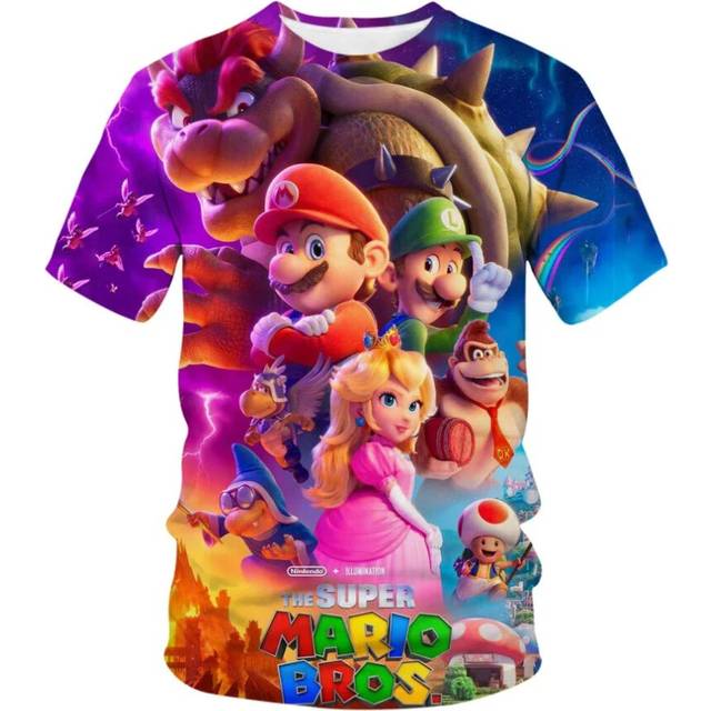 (NET4153-3DETTX, XXXL) Child Game Super Mario Bros T Shirt Kids Boy Cartoon Clothes Tops Tees Boys T-shirt Luigi Mario T-shirts Children's Short Sleev