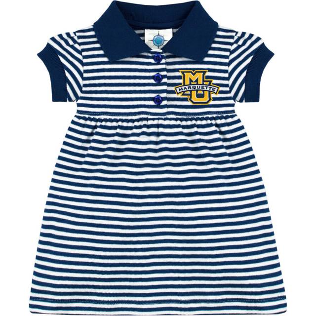 College Baby Striped Game Day Polo Dress with Bloomer - Marquette Golden Eagles Logo - Navy/White - 3-6 Months