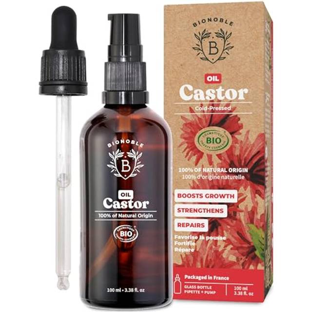 ORGANIC RICINE OIL | 100% Pure, Natural & Cold Pressed | Fringes, Brows, Body, Hair, Beard, Nails | Vegan & Cruelty Free | Castor Oil | Glass Bottle + Pipette + Pump (100ml)