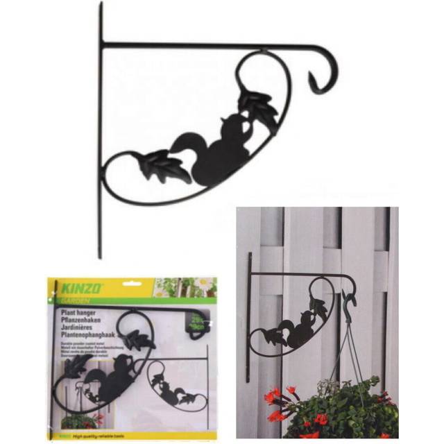 (Squirrel (With Leaf)) Hanging Basket Wall Brackets Animal Shape Garden Plant Hanger Wall Metal Black