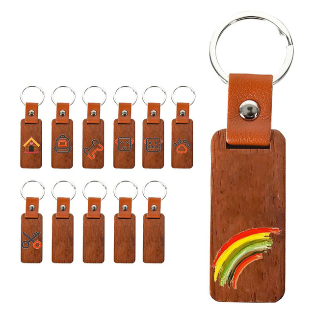 12Pcs Wooden Key Ring Blanks, Personalized Ring, Pendant with for Laser Engraving, DIY Rings