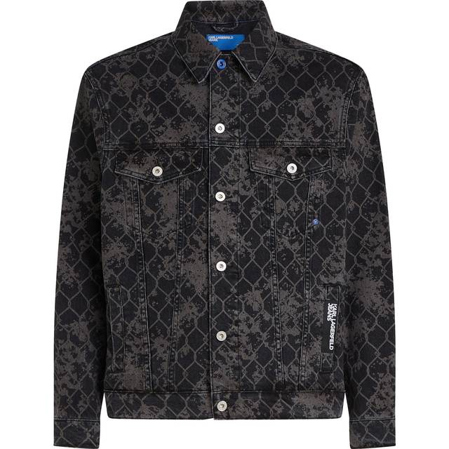 Karl Lagerfeld, All-over Print Denim Jacket, Man, Washed Black All Over Print, Size: XS