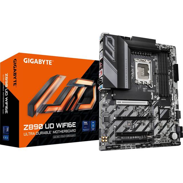 GIGABYTE Z890 UD WIFI6E moderkort - stöder Intel Core Ultra (Series 2) processorer, 12+1+2 faser VRM, upp till 8800MHz DDR5 (OC), 1xPCIe 5.0 + 2xPCIe 4.0, Wi-Fi 6E, 2,5 GbE LAN, Thunderbolt 4