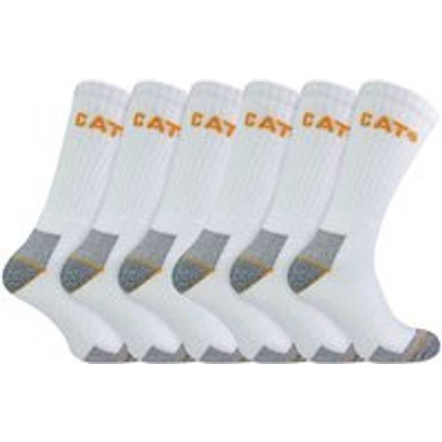 (6-11 UK, White) Caterpillar - 6 Pack Unisex Heavy Duty Work Socks for Steel Toe Boots