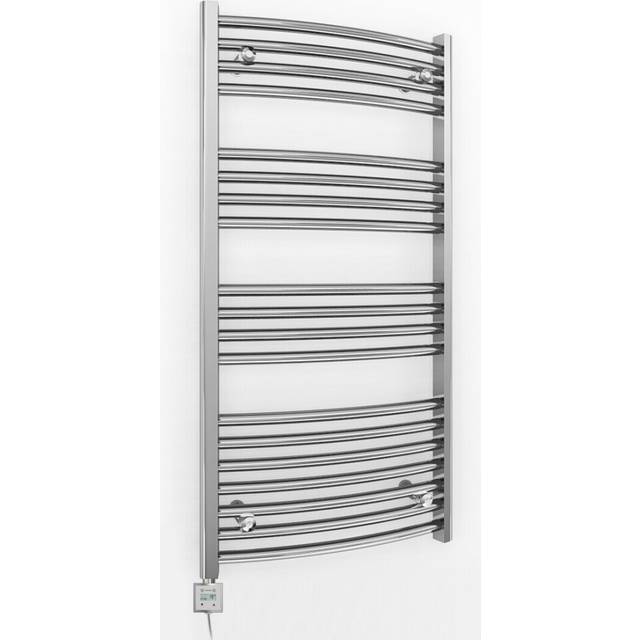 (500 x 1000 mm (BTU: 1335), KTX3 Thermostatic Element + Timer) 500mm Wide Chrome Curved Electric Towel Rail Radiator