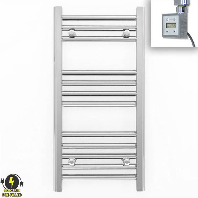 (400 x 700mm (BTU: 672), With KTX3 Thermostatic Element + Timer) 400mm Wide Chrome Electric Towel Rail With Thermostatic Element