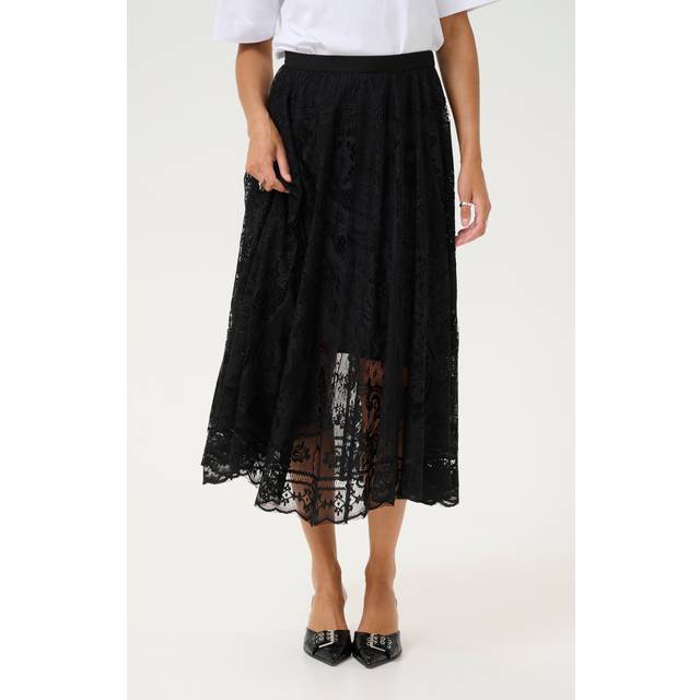 KAFFE Vilja Lace A-Line Midi Skirt, Black