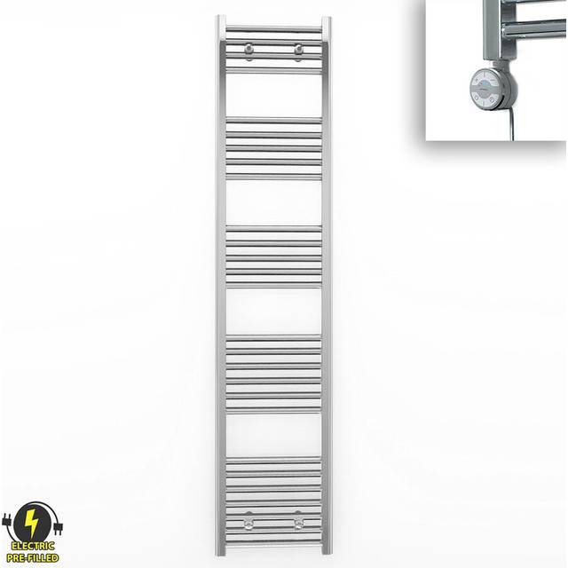 (400 x 1600mm (BTU: 1526), With MOA Thermostatic Element) 400mm Wide Chrome Electric Towel Rail With Thermostatic Element