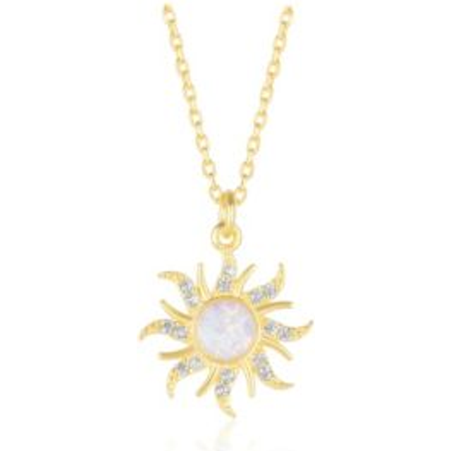 Womens White Opal Sun & Sunburst Necklace in Sterling Silver - Metallics - One Size