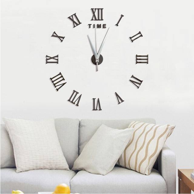 (Black) Large 3D DIY Wall Clock Roman Numerals Clock Frameless Mirror Surface Wall Sticker Home Dcor for Li