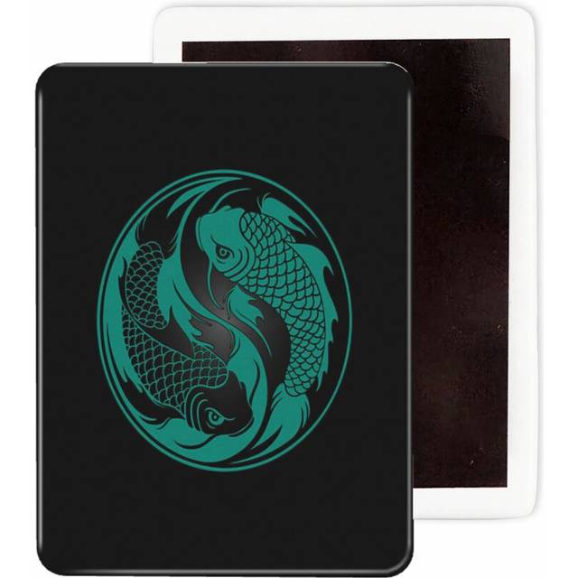(Teal Blue And Black Yin Yang Koi Fish_537) Fridge Magnets Ceramic Refrigerator Magnet Handmade Graphic Artwork Kitchen Decorative Accessories / 2.4 x