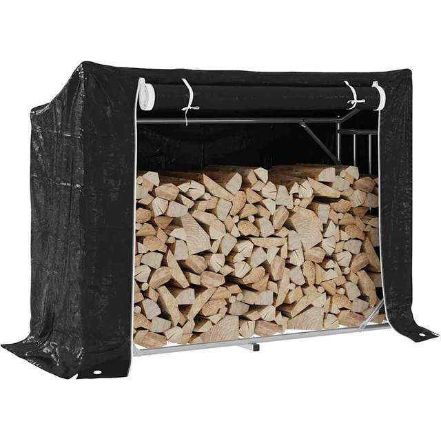 vidaXL Firewood Rack with Rain Cover 151x60.5x110.5 cm Galvanised Steel - Black