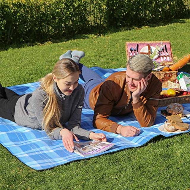 SONGMICS 200 x 200 cm XXL picknickfilt fleece, blå