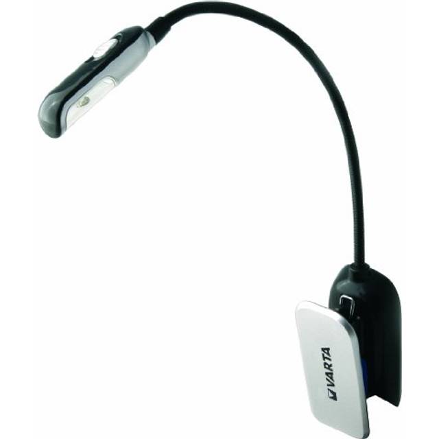 VARTA 5 mm LED boklampa inkl. 2 x CR2032 knappcell läslampa boklampa arbetsstationslampor klämlampa bordslampa för Kindle, bok, notställ, tangentbord – flexibel lamphals