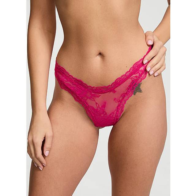 Victoria's Secret Cherry Blossom Pink Thong Rose Lace Knickers - cherry blossom pink
