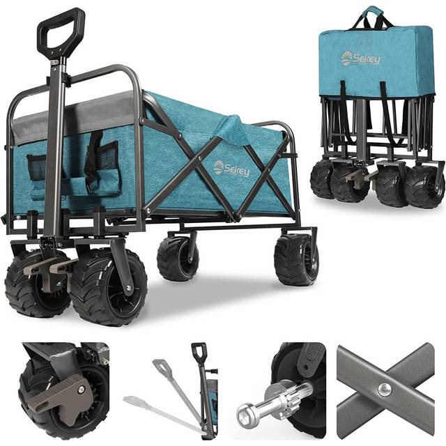 Sekey Folding Festival Trolley with Wide All-Terrain Wheels, 440LB Large Load Capacity, Heavy-Duty Camping Wagon with Brake, Sturdy Beach Garden Cart,