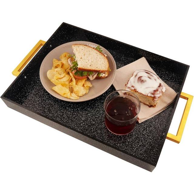 Acrylic Serving Tray with Gold Handles - Black (40.6cm W X 30.5cm D X 5.1cm H)