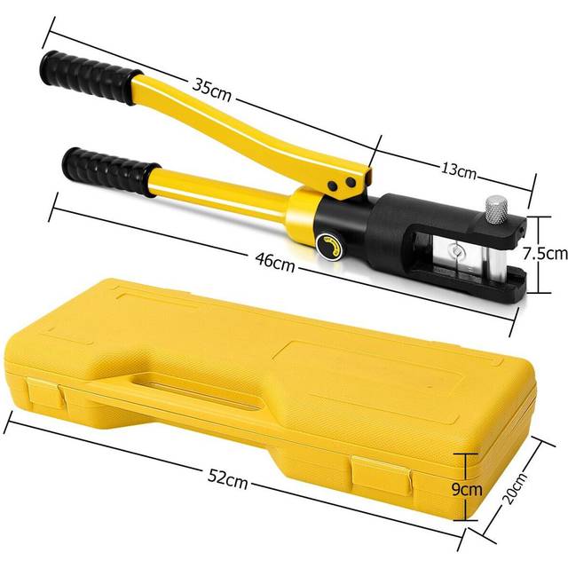 16 Ton Hydraulic Crimper Wire Battery Cable Lug Terminal Crimper - Yellow (9cm H X 52cm W X 20cm D)