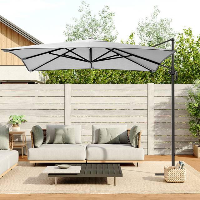 Large Square Canopy Rotating Outdoor Cantilever Parasol - Grey (300cm W X 300cm D)