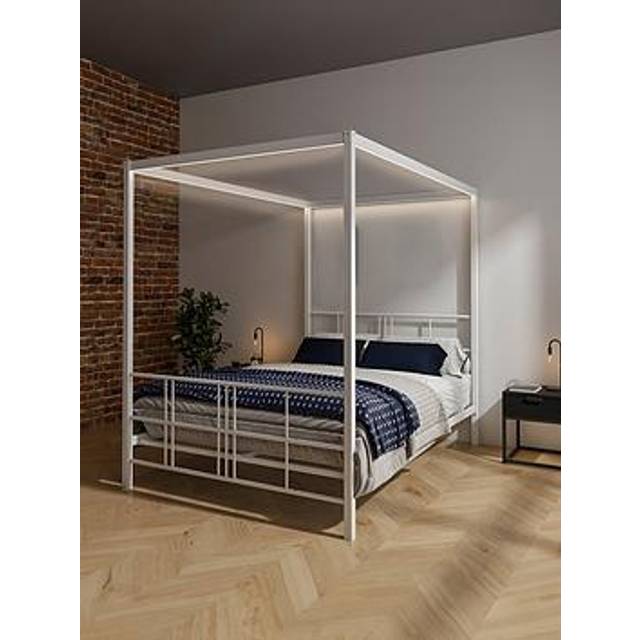 XR Living Fern 4 Poster Bed With White Soft Glow LED Light Double - White, Black