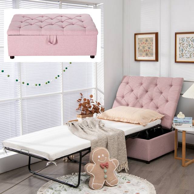2-in-1 Convertible Sofa Bed Folding Ottoman Sleeper Space Saving Couch Lounger