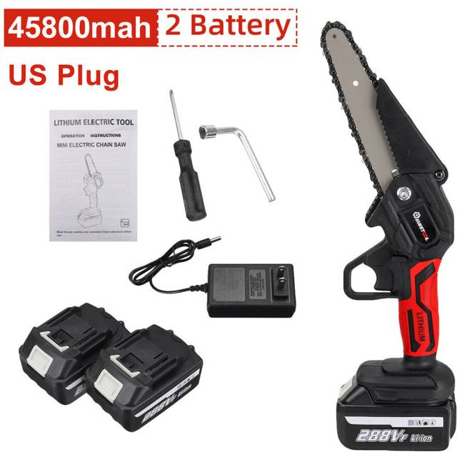 (One Battery, US Plug) 6 Inch 1200W Electric Chain Saw Cordless Pruning Chainsaw Garden Woodworking Tool