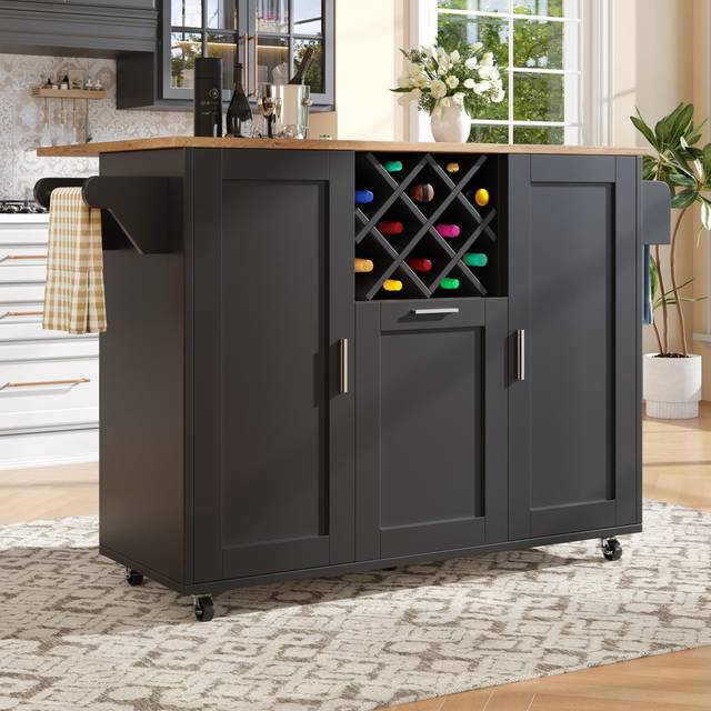 Wood Kitchen Island - Black (92cm H X 138cm W X 76cm D)