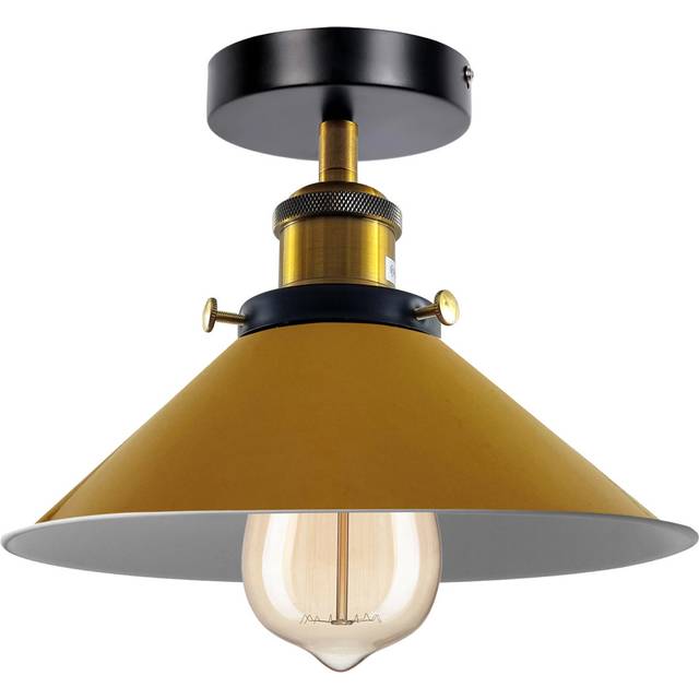Modern Industrial Semi-Flush Mount Ceiling Light – E27 Base – Vintage Farmhouse Style Fixture For Indoor Use. - Yellow