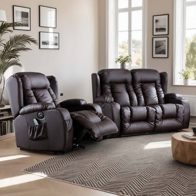 Electric Reclining Sofa - Brown (105cm H X 207cm W X 98cm D)